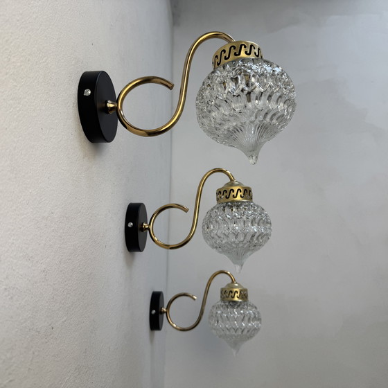 Image 1 of Lot 3 Antique Glass Wall Lights 1970 Vintage