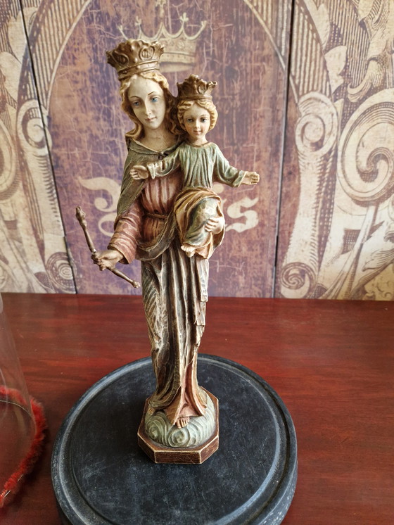 Image 1 of Antique bell jar with statue of Mary