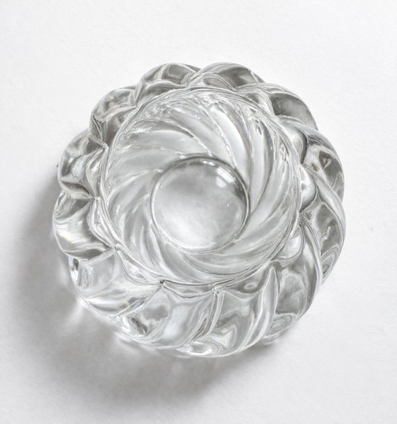 Image 1 of Kosta Boda Crystal Candle Holder – Swedish Design – Heavy Swirl Glass Votive – Vintage with Original Box