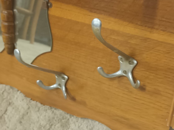 Image 1 of Vintage wooden coat rack with butterfly mirror