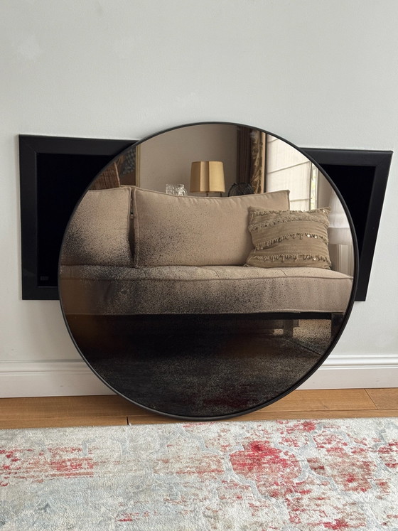 Ethnicraft Notre Monde, Aged Bronze Round Wall Mirror 92 cm, Dawn Sweitzer, Glass, Wood, Brown (photo 2 of 15)