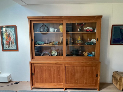 Teak display cabinet in two parts. Good condition!