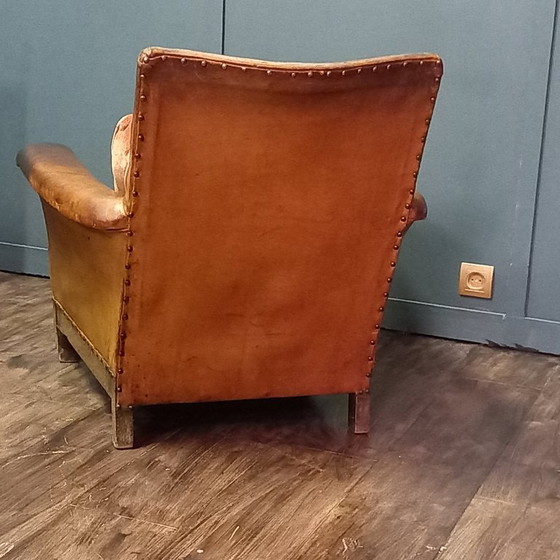 Fauteuil en cuir français – Art déco avec façade rectangulaire – Leather, Wood (photo 4 of 14)