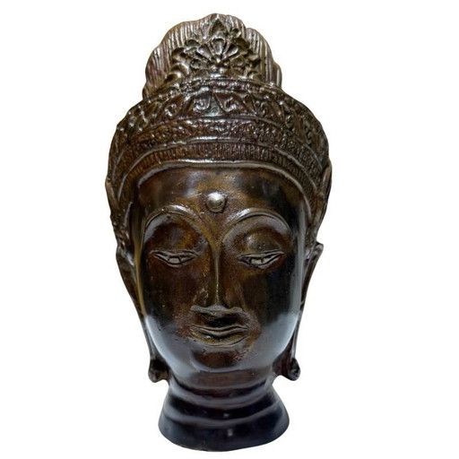 Cabeza de Buda de Bronce Estilo Jemer – Símbolo de Paz H 20 x An 11