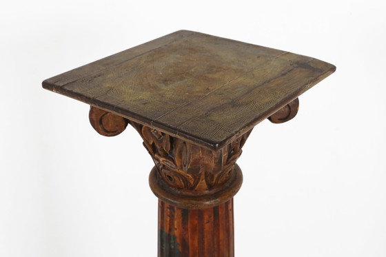 Image 1 of Antique Carved Wood Corinthian Column or Pedestal, France ca. 1890