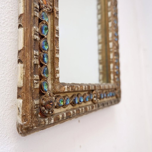 Miroir en stuc et pierres colorées dans le style des Creaciones Gobesso, Italie
