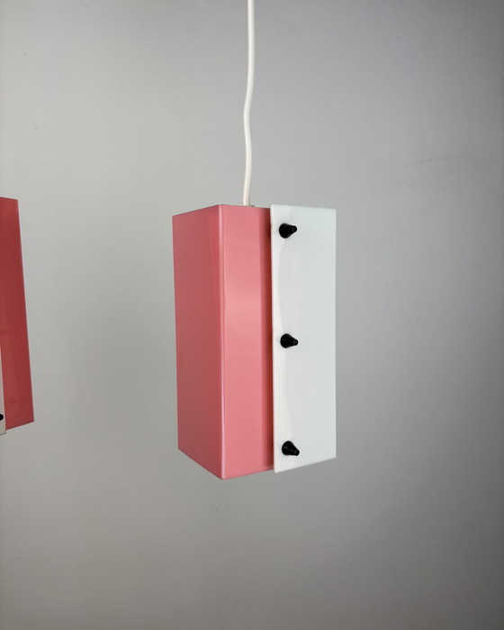 Image 1 of Lampada a sospensione Space Age, Acrilico, Anni '60, Metà secolo, Lampada vintage, Rosa-bianco, Germania, Anni '50, Pop Art, Min