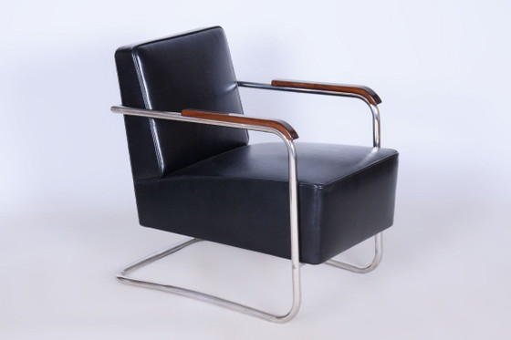 Paar gerestaureerde Bauhaus-fauteuils, van Mücke-Melder, Leer, Tsjechisch, jaren dertig – Leather, Wood (photo 14 of 14)