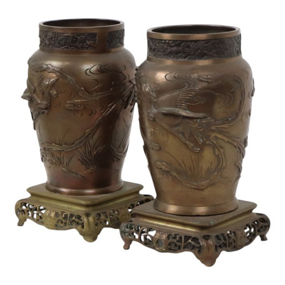 Image 1 of Pair of Japanese Bronze Vases