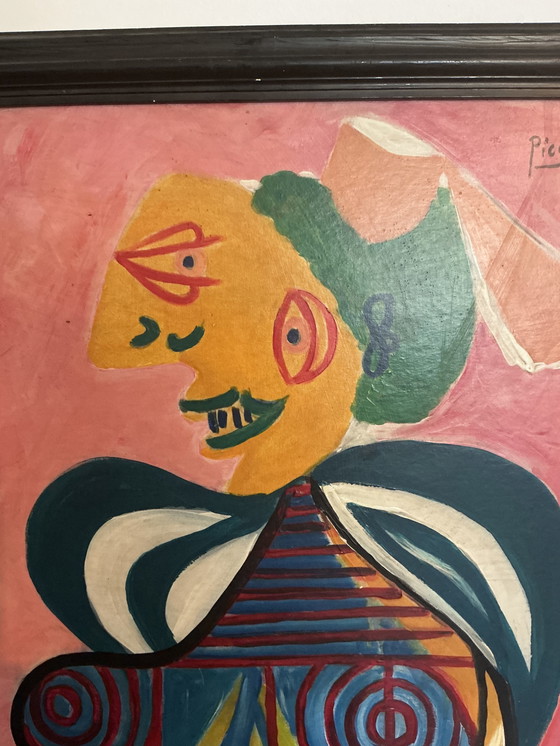 Image 1 of Abstract Cubist-Style Painting – Signed – Oil on Canvas with Fram