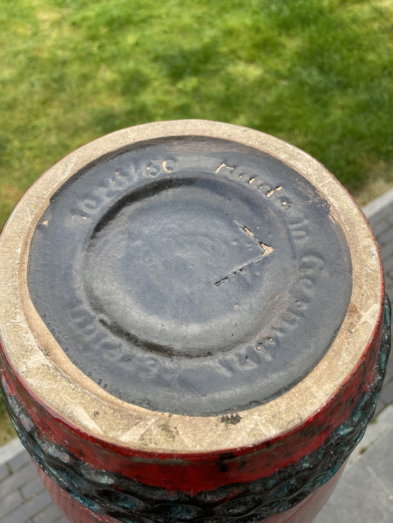 Image 1 of Vintage Duitse Fat Lava Vaas Paarden Jaren 70