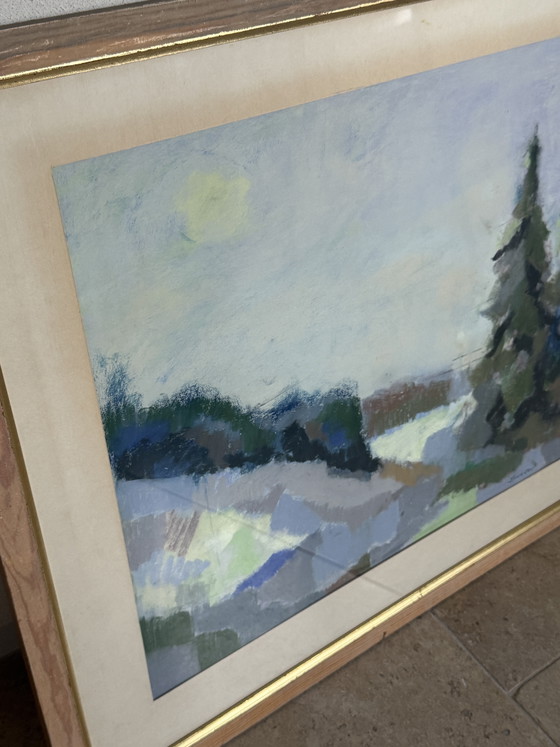 Image 1 of Atmospheric vintage painting with a soft, impressionistic landscape. Dimensions 61x70cm