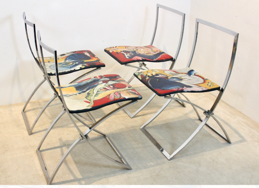 Ensemble de quatre chaises de salle à manger "Luisa" peintes à la main par Marcello Cuneo