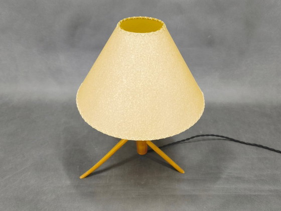 Image 1 of Mid Century Maple Table Lamp Tripod Base ULUV Style, 1960s