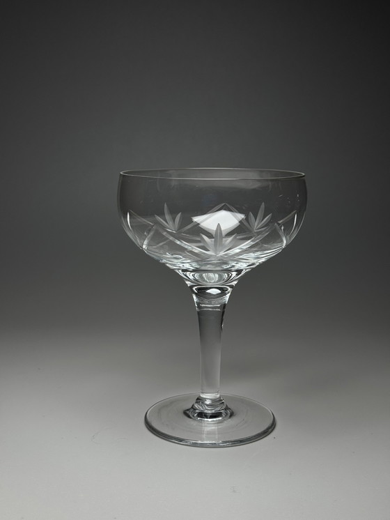 Image 1 of Holmegaards Glasværk - Años 20 - Juego de 6 copas de cóctel y champán de cristal grabadas a mano - Modelo Ulla