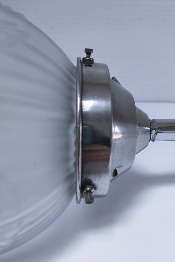 Image 1 of suspension art déco globe verre monture métal chromé