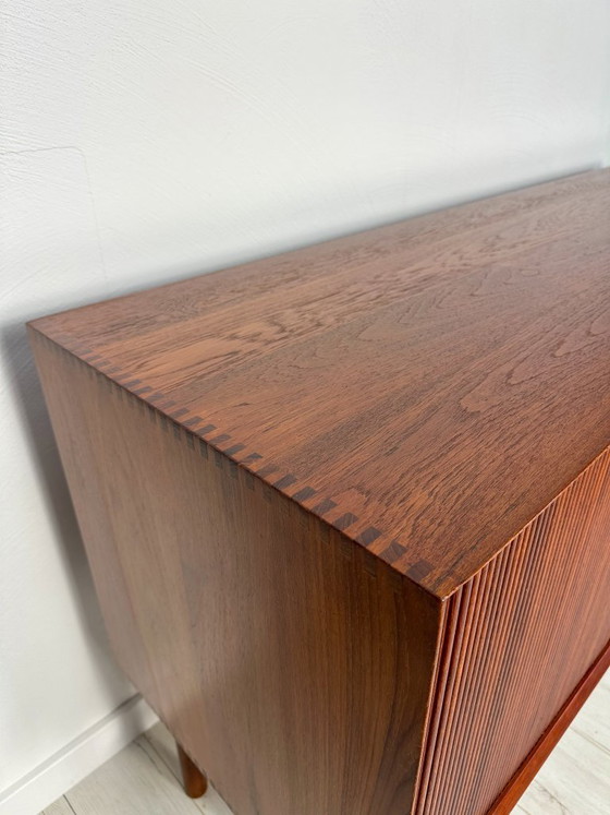 Image 1 of 1958 Danish Teak Sideboard Model 309 by Peter Hvidt & Orla Mølgaard-Nielsen for Søborg Møbelfabrik – Mid-Century Tambour Credenz