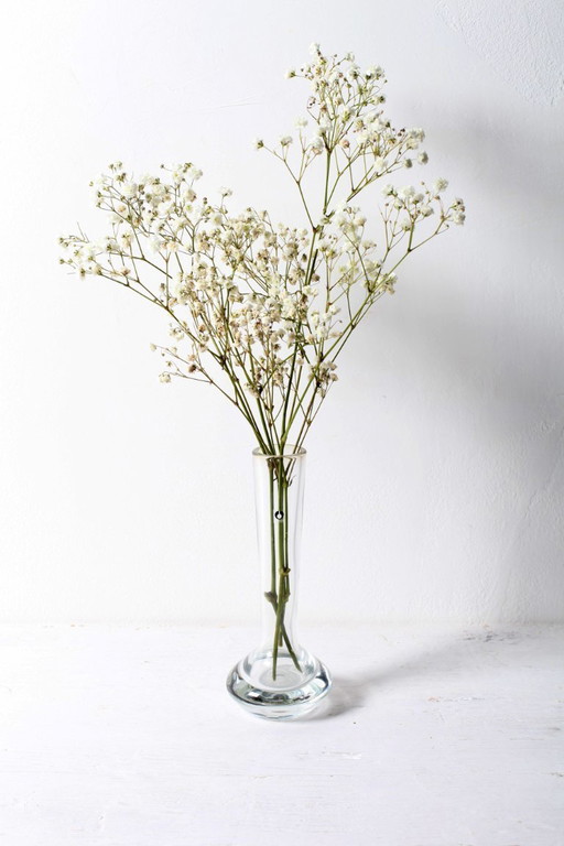 Mid-century Small Vintage Clear Single Flower Glass Vase / Pukeberg / Sweden / 1960s