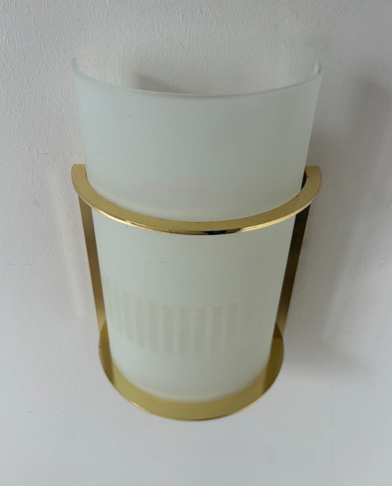 Image 1 of Coppia di appliques in ottone e vetro sabbiato, Francia 1970