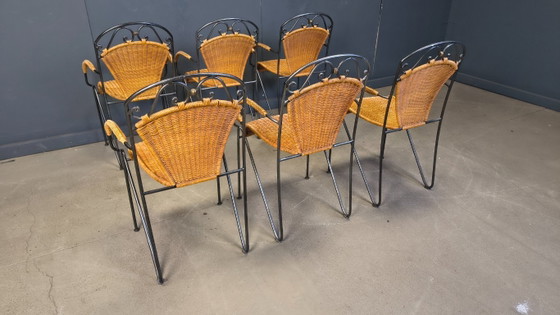 Image 1 of Chaises en osier attribuées à Frederick Weinberg, années 1960, ensemble de 6