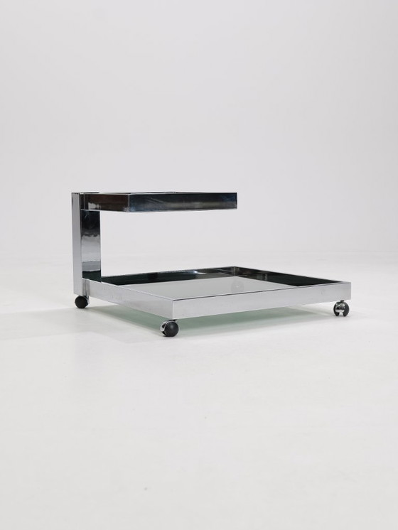 Image 1 of Servierwagen aus Chrom und Rauchglas, 1970er Jahre