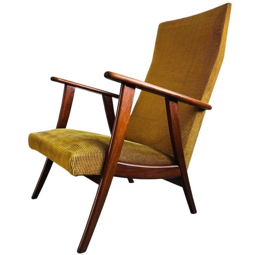 Poltrona vintage di design danese della metà del secolo scorso in teak giallo ocra 1960
