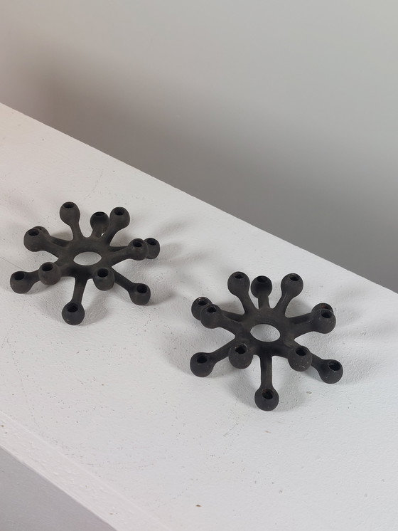 Image 1 of Pair of vintage mid-century Jens Quistgaard metal candlesticks, Denmark