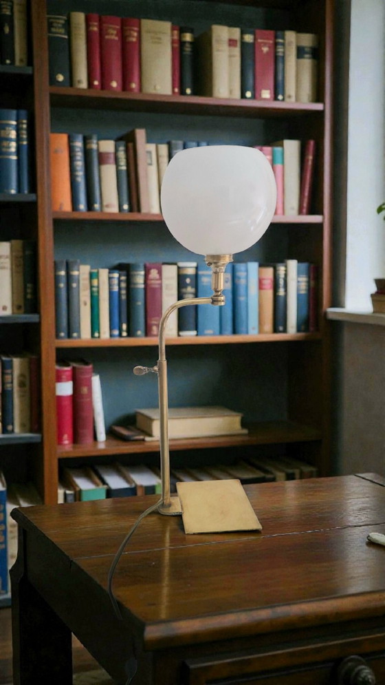 Image 1 of Lampe ancienne Laiton & Opaline - Travail moderniste années 40