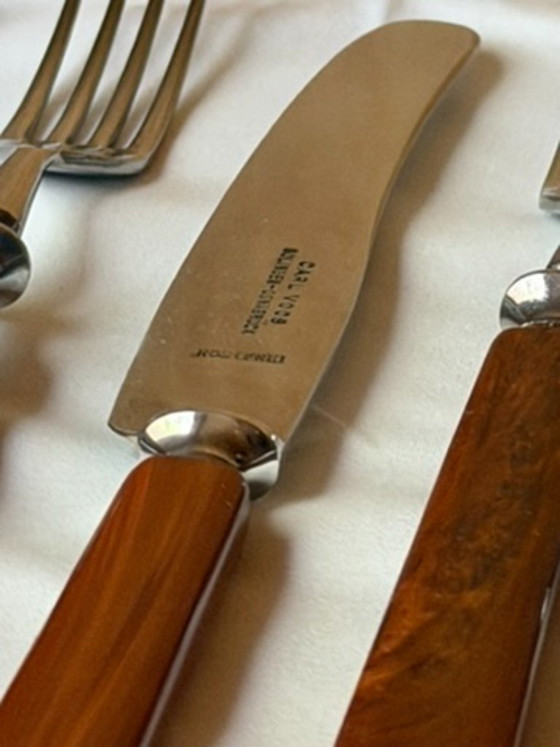 Vintage Carl Voos Solingen German Flatware Set - 12 Piece MCM Knife And Fork Set - Rostfrei Stainless Steel (photo 16 of 32)