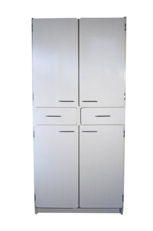 Mobiletto in laminato con 4 ante e 2 cassetti, bianco con venature beige, L78xP40xH175cm – opbergkast, Metal, Wood