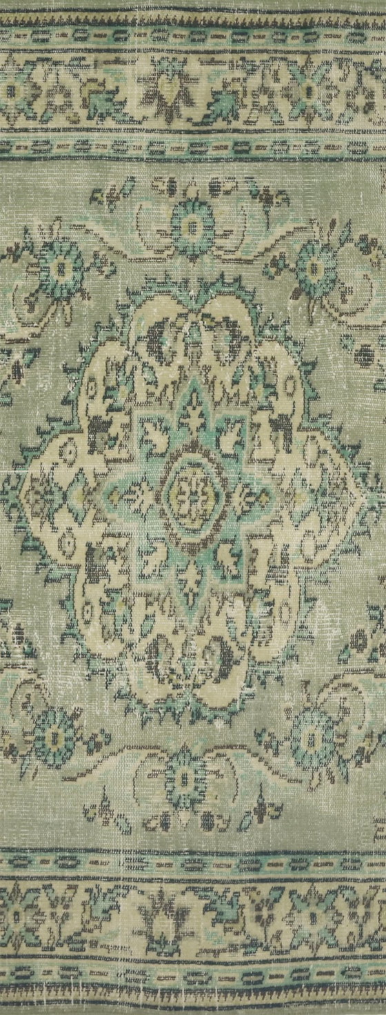 Tappeto turco vintage 287x193 cm – Grande tappeto in lana annodato a mano con motivo floreale verde tenue (photo 5 of 12)
