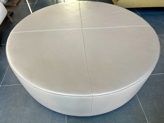 Coffee Table Pouf Ottoman in Taupe Leather – Footstools & poufs, Wood (photo 4 of 11)