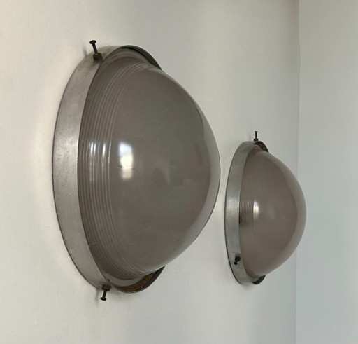 Pair of modernist sconces in chrome and sandblasted glass, France, 1930