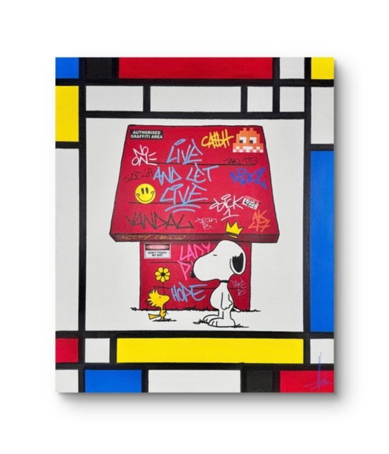 Image 1 of "Vivre et laisser vivre" Mondrian et ses amis. Peinture unique signée. Certificat d'authenticité inclus.