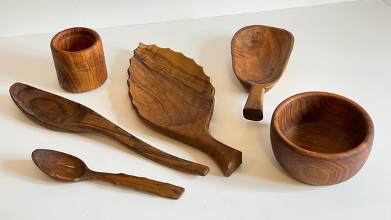 Image 1 of Lot Coupelles en Bois Tourné et Sculpté Vintage