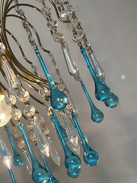 Image 1 of Ensemble de 2 lustres vintage bleus en forme de larme de Murano