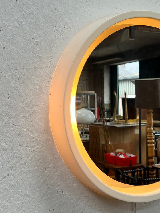 Image 1 of Vintage Round Plastic Mirror with Lighting, Germany 1970's
