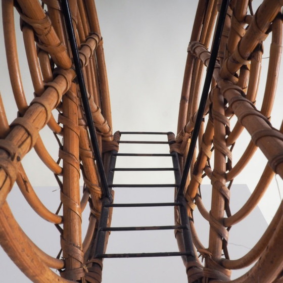 Image 1 of Mid Century Round Rattan Magazine Holder