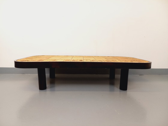 Image 1 of Vintage Roger Capron Dark Wood and Vallauris Ceramic Coffee Table from the 60s and 70s