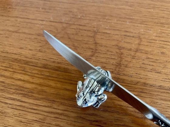 Image 1 of Verzilverde messensteunen in kikkerstijl, set van 6