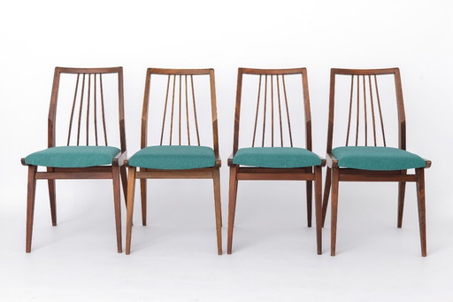 Set of 4 Casala Dining Chairs, Germany 1960s, Mid Century Beechwood Chairs with Turquoise Upholstery, Vintage Scandinavian Style