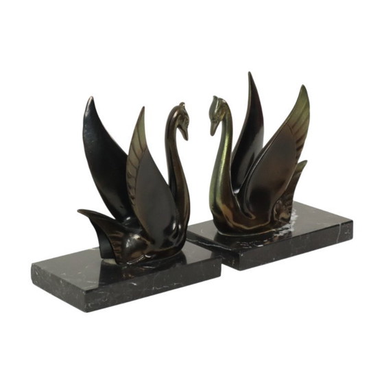 Image 1 of French Art Deco Swan Bookends