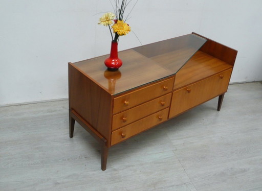 Lage commode met 3 lades en deur, salontafel, jaren 60 Mid Century Modern – Glass, Wood (photo 2 of 7)