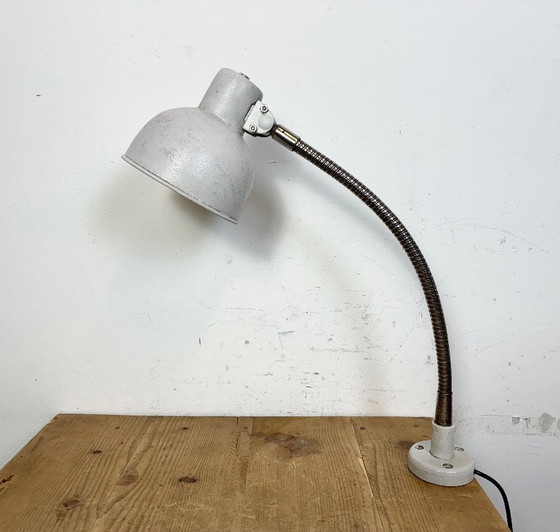 Image 1 of Grey Industrial Workshop Gooseneck Table Lamp, 1960s