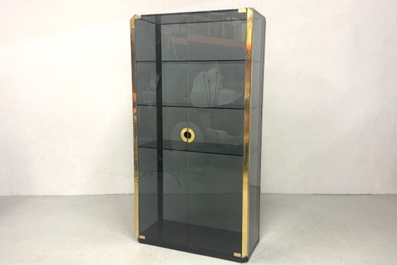 Smoked glass cabinet by Willy Rizzo for Mario Sabot-1970s., Display cabinets, Metal, Grey, Vintage (photo 8 of 8)