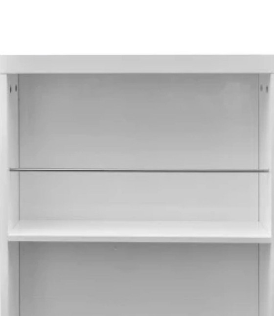 Image 1 of White high-gloss bar table kitchen wine rack or glass rack and with two taupe bar stools