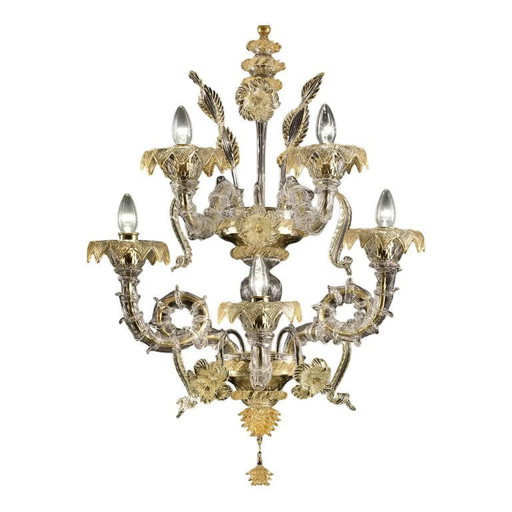 Imperial Luxury Italian "Ca' Rezzonico" With Gold Flowers and Leaves Murano Glass