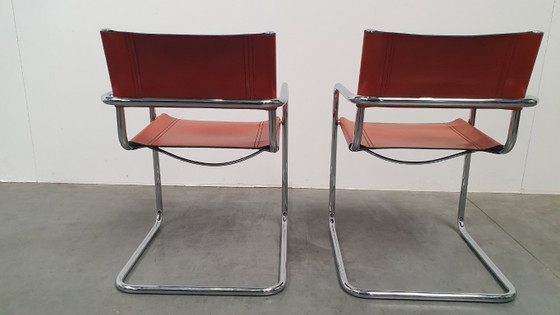 Image 1 of Fasem Italy 70s vintage chairs cognac harness leather, Mart Stam Breuer
