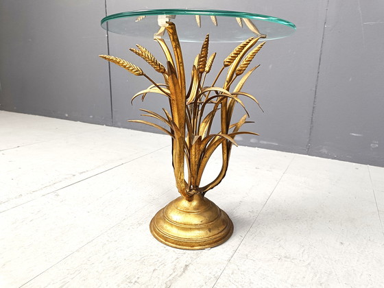 Image 1 of Vintage Gilt Metal Sheaf Of Wheat Side Table, 1960S  