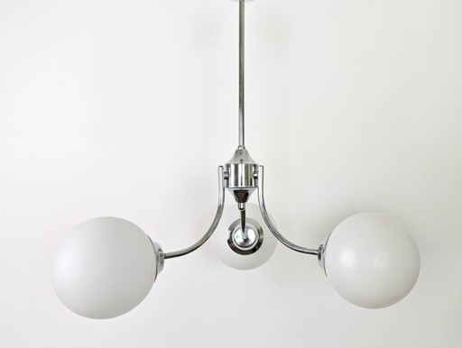 Lámpara de techo vintage de 3 luces con cristal opalino / Araña moderna de mediados de siglo / Lámpara Sputnik de la era espacia